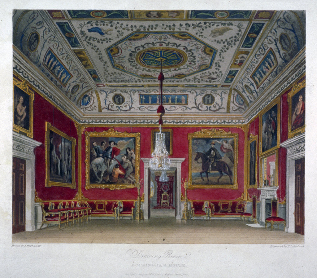 Detail of Interior view of the drawing room in Buckingham House, Westminster, London by Thomas Sutherland