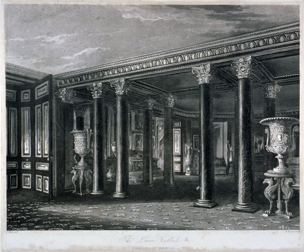 Detail of Interior view of the lower vestibule in Carlton House, Westminster, London by RG Reeve