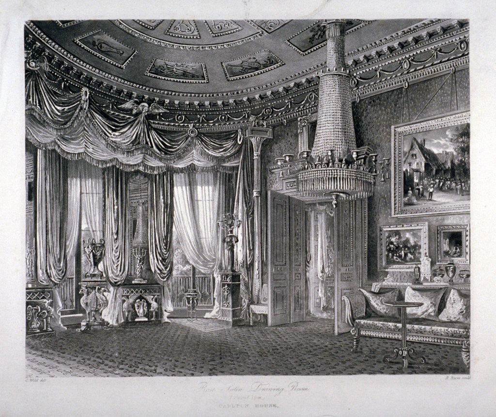 Detail of Interior view of the Rose Satin Drawing Room in Carlton House, Westminster, London by RG Reeve