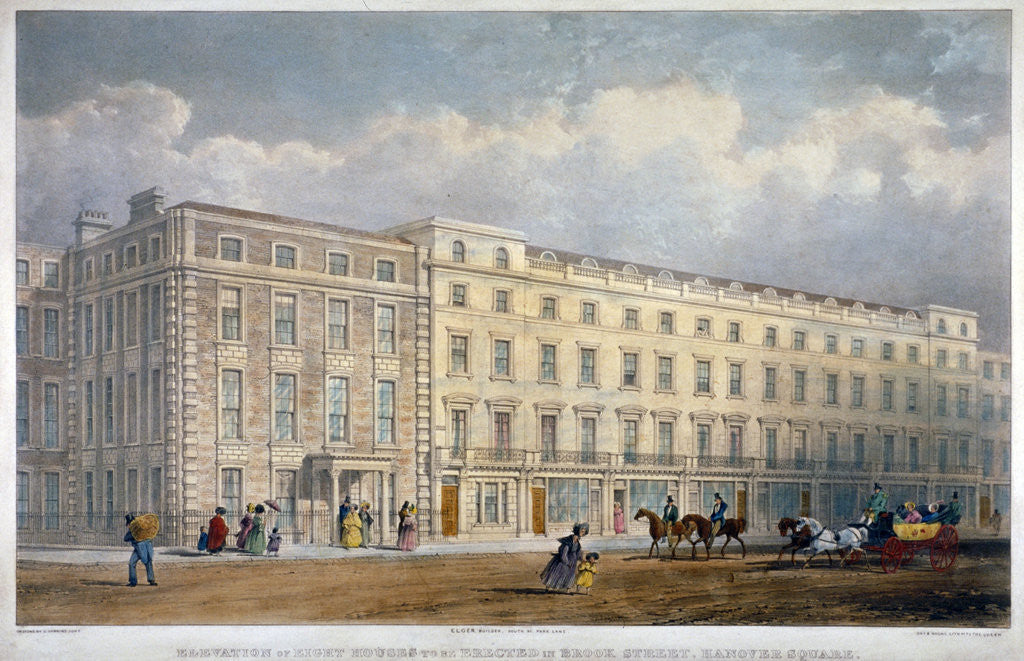 Detail of View of eight houses in Brook Street, Westminster, London by George Hawkins
