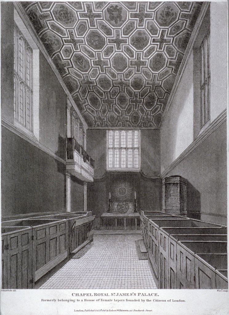 Detail of Interior view of the Chapel Royal in St James's Palace, Westminster, London by William Wise