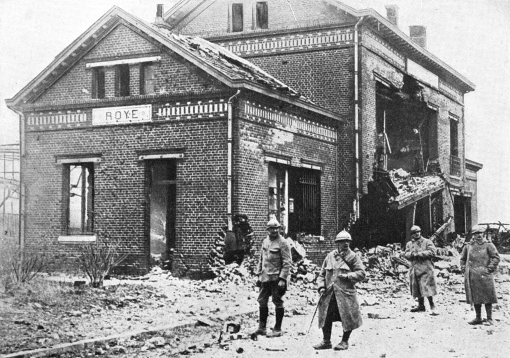 Detail of Damaged railway station at Roye, France, First World War by Anonymous