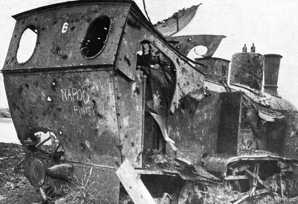 Detail of Smashed locomotive at Peronne, France, First World War by Anonymous