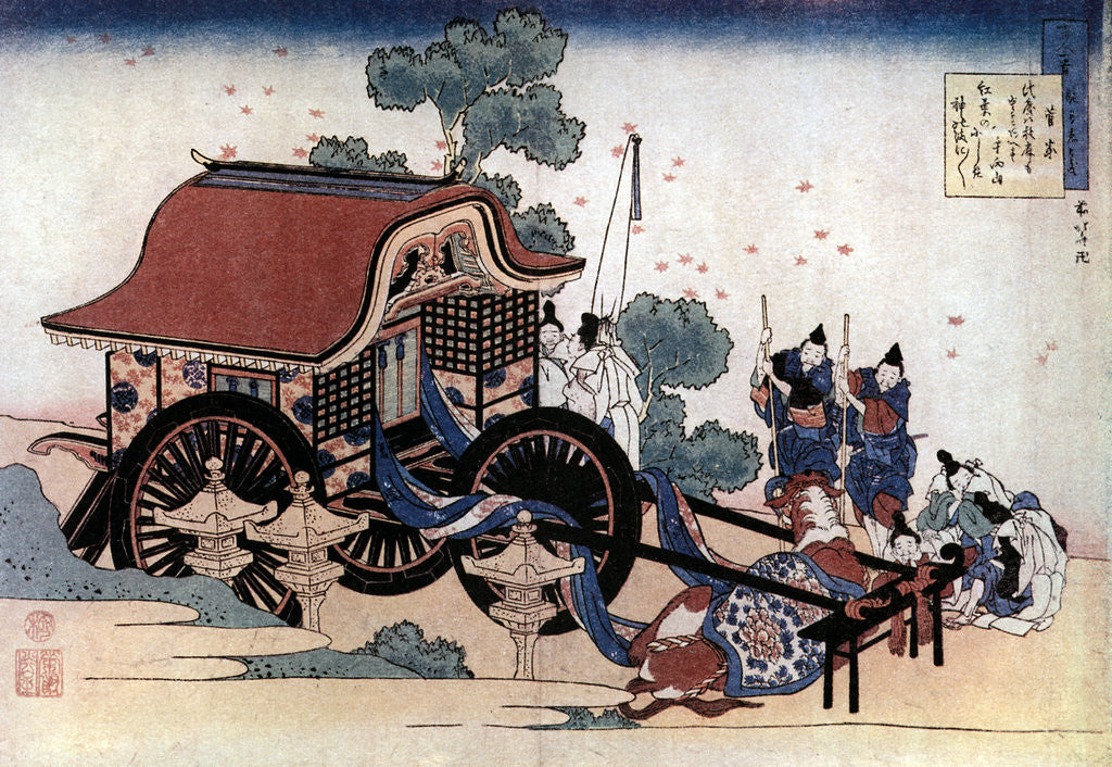 Detail of Pulling a three-wheeled carriage, Japanese woodcut by HOKUSAI
