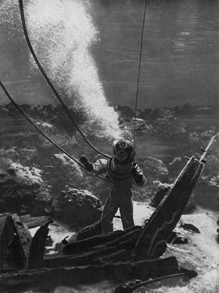 Detail of The first photograph of a diver under water by Anonymous
