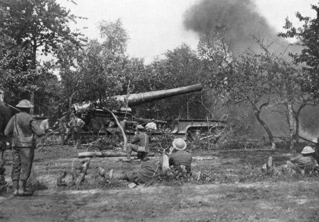 Detail of Big railway gun firing during the advance in the west, First World War by Anonymous