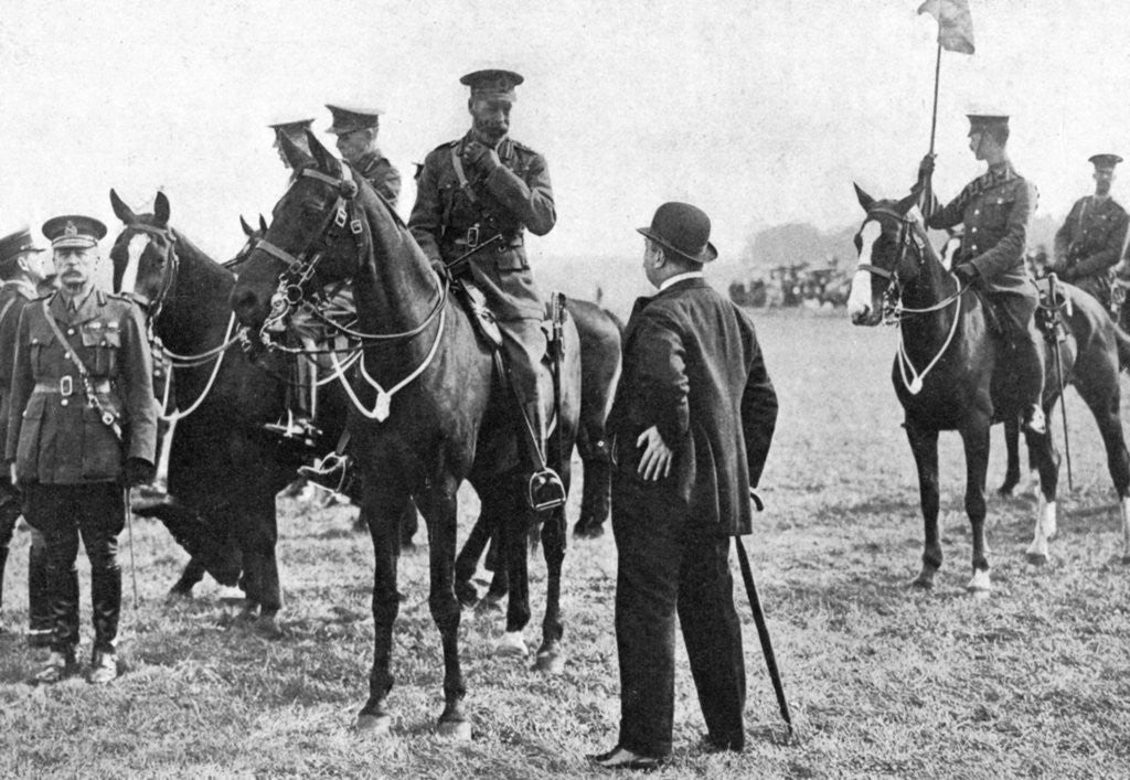 Detail of King George V at an inspection of troops at Aldershot, First World War by Anonymous