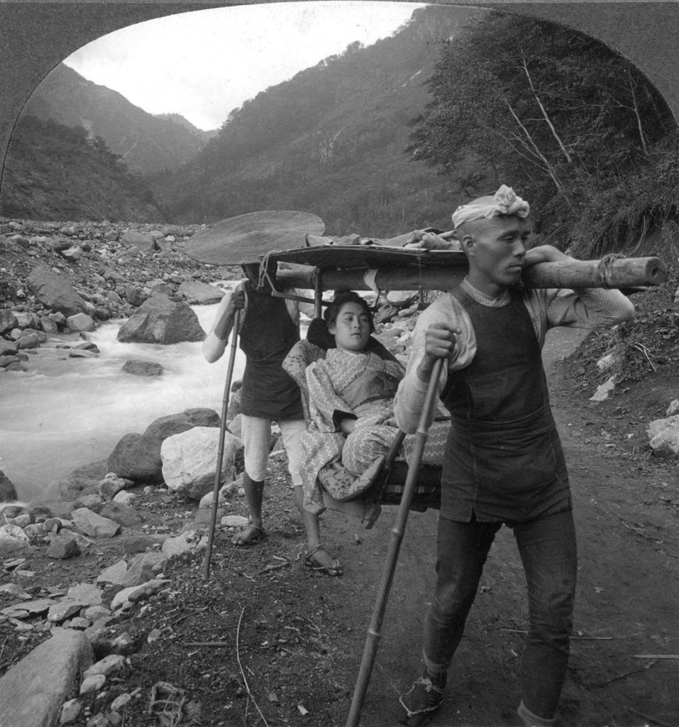Detail of A Japanese kago, occupant and carriers, Japan by BL Singley