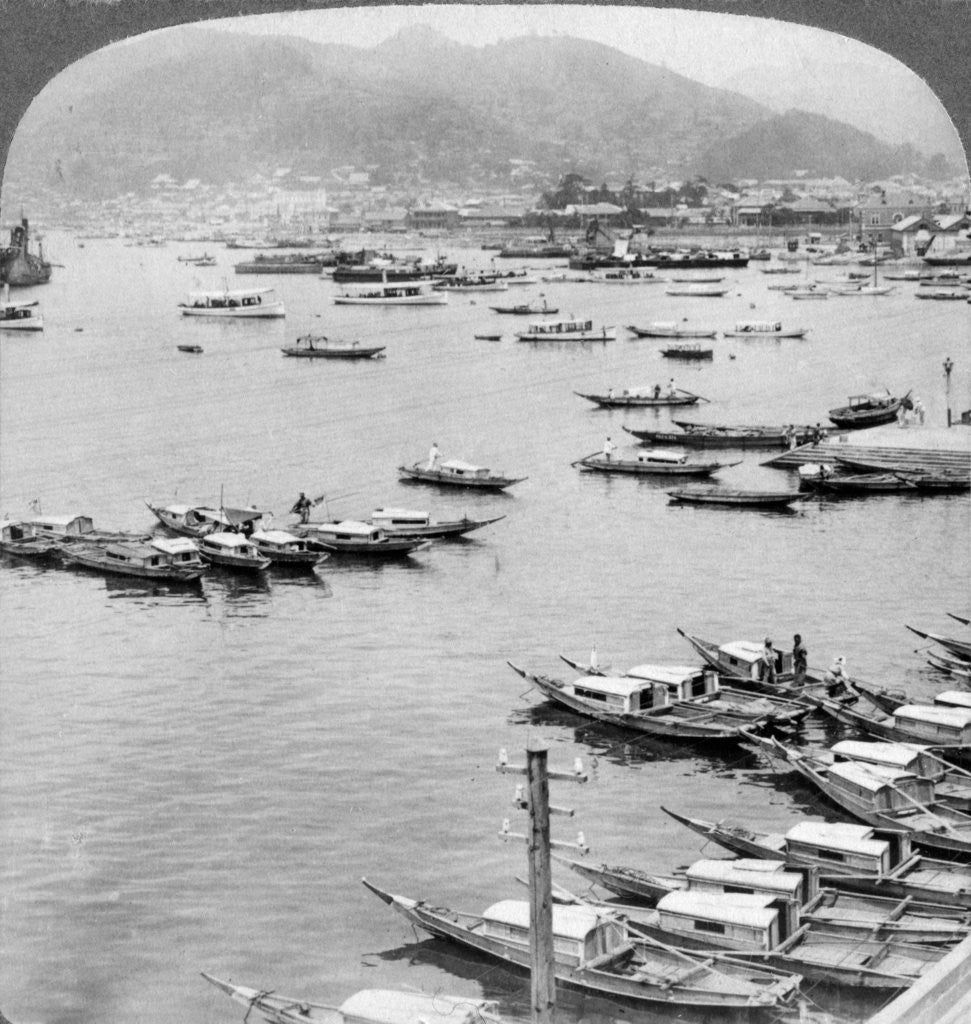 Detail of Looking north over vessels in the port of Nagasaki, Japan by Underwood & Underwood