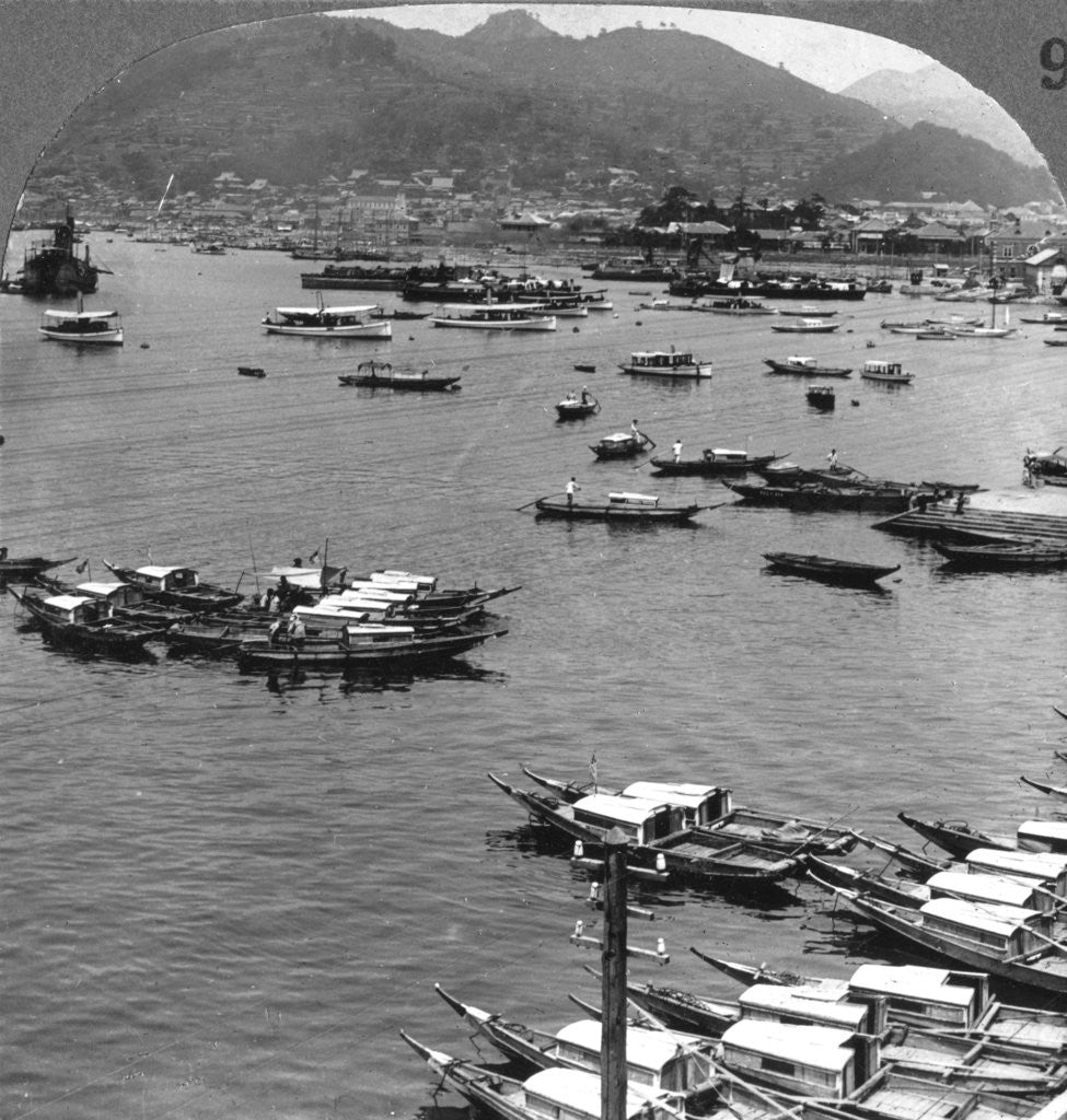 Detail of Looking north over vessels in the port of Nagasaki, Japan by Underwood & Underwood