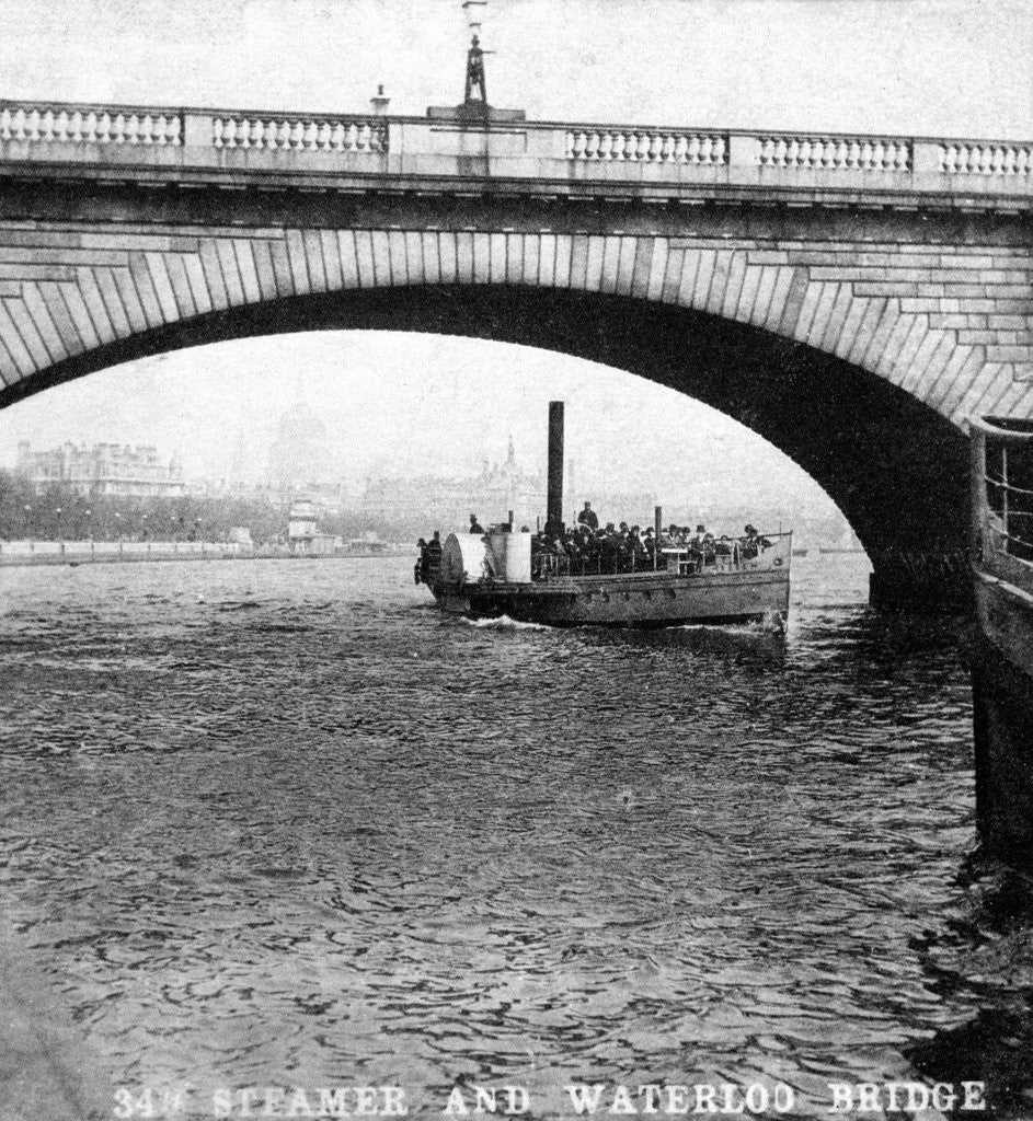 Detail of A steamer passing underneath Waterloo Bridge, London by Anonymous
