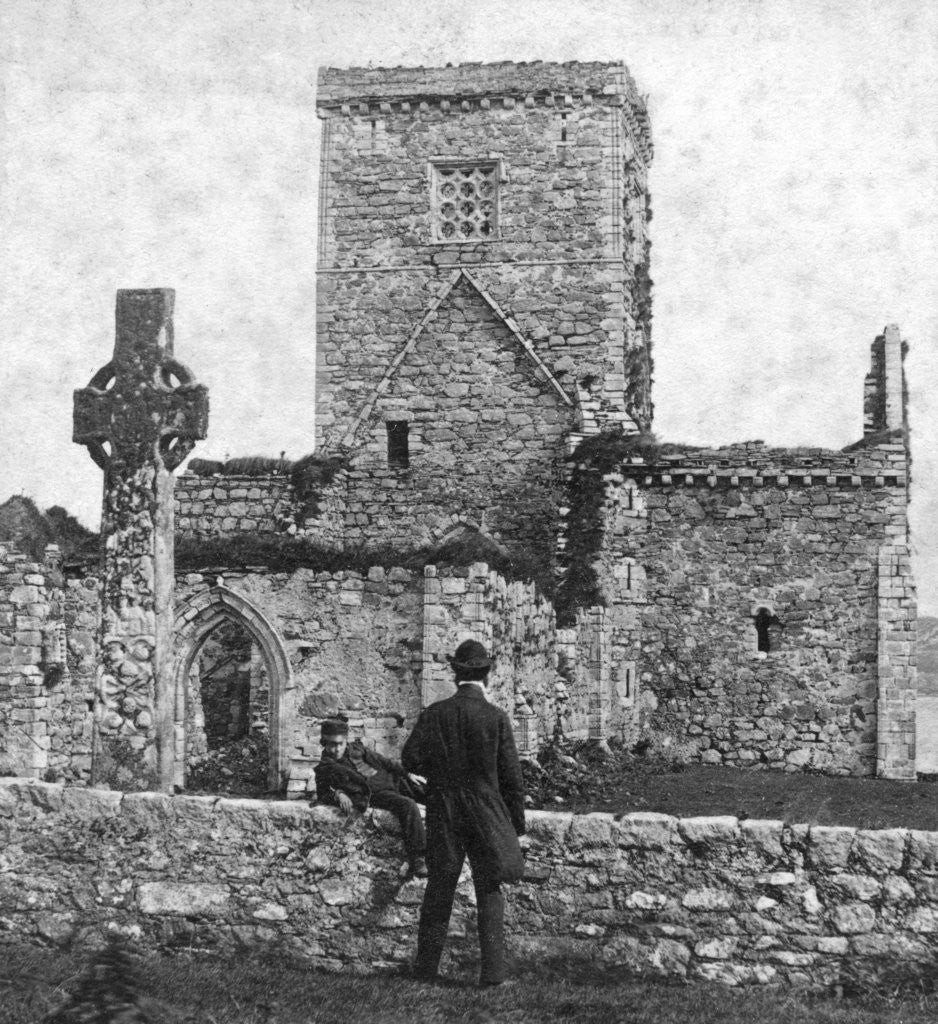 Detail of Ruins of the cathedral and St Martin's Cross, Iona, Argyll and Bute, Scotland by George Washington Wilson