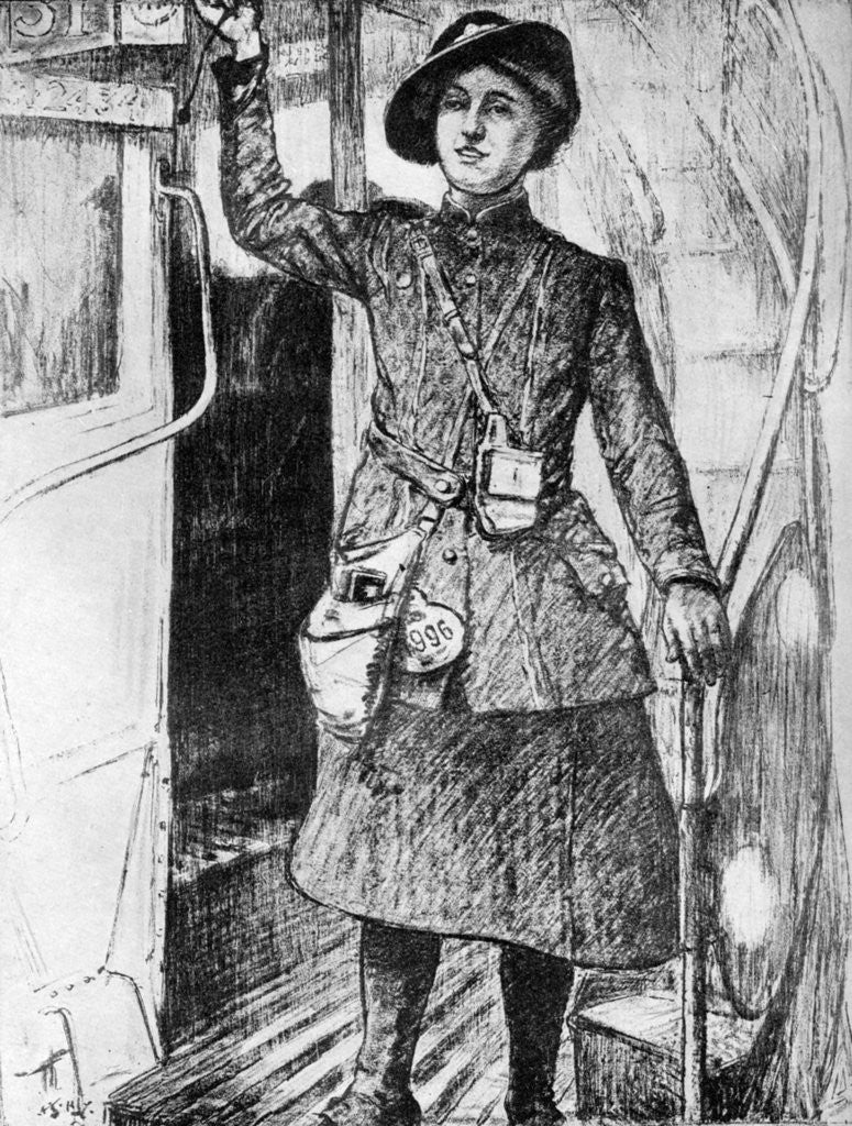 Detail of The War at Home: Bus Conductress by Archibald Standish Hartrick