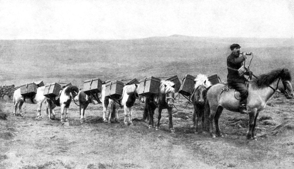 Detail of A mail caravan crossing the Icelandic plains, Iceland by Anonymous