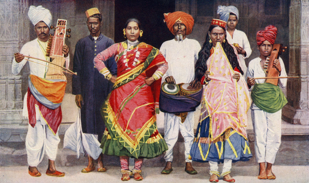 Detail of Nautch dancing girls with accompanying musicians, India by SR Norton