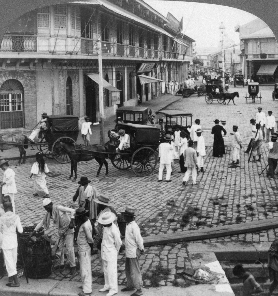 Detail of Rosario Street and Binondo Church as seen from Pasig River, Manila, Philippines by Underwood & Underwood