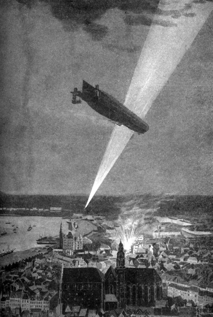 Detail of Zeppelin bombardment of Antwerp, First World War by RG Mathews