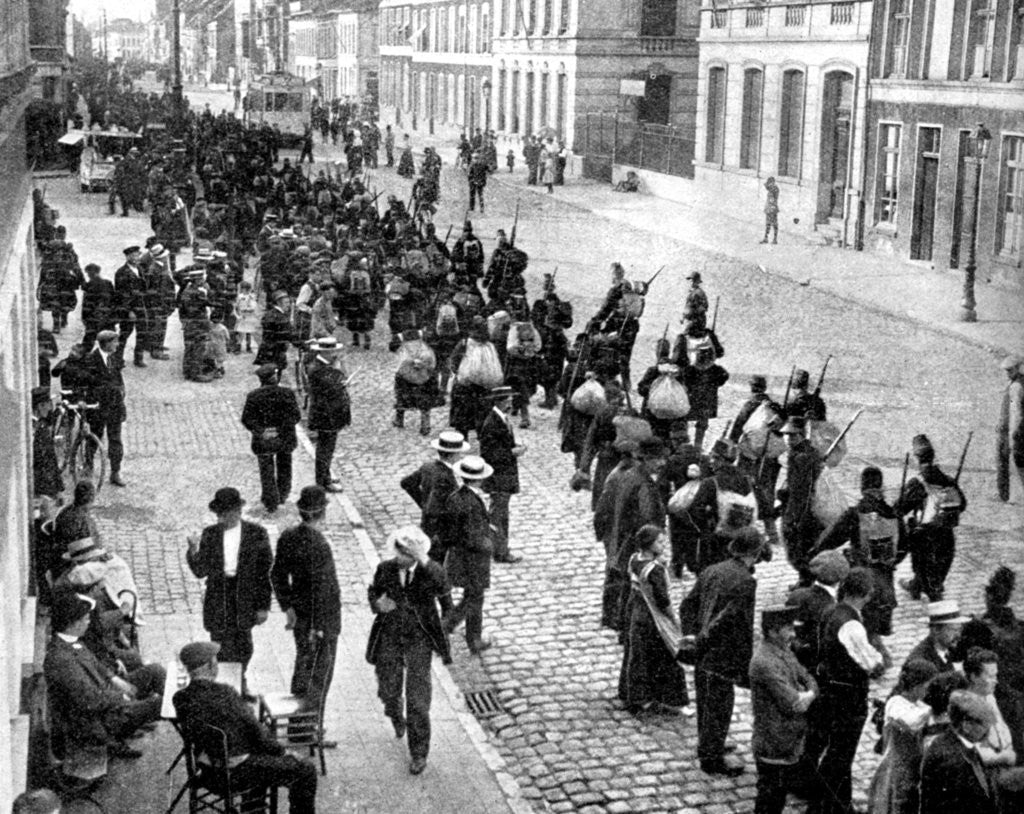 Detail of A Belgian regiment retreats to Antwerp, First World War by Anonymous