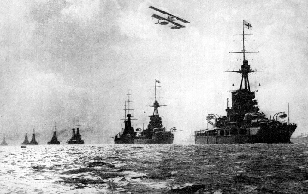 Detail of Dreadnoughts and hydroplane, British Grand Fleet, North Sea, First World War by Anonymous