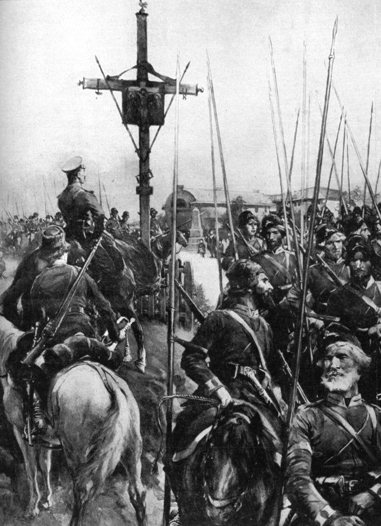 Detail of British troops passing through a Galician village, Spain, First World War by Anonymous