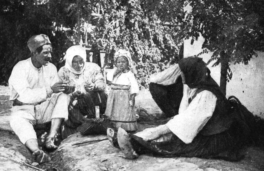 Detail of Serbian family telling the story of routing the Austrians from Bosnia, First World War by Anonymous