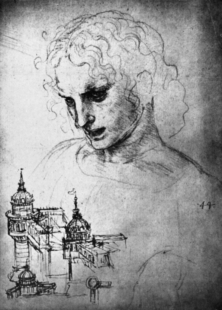 Detail of Study for the head of St James and an architectural drawing by Leonardo Da Vinci
