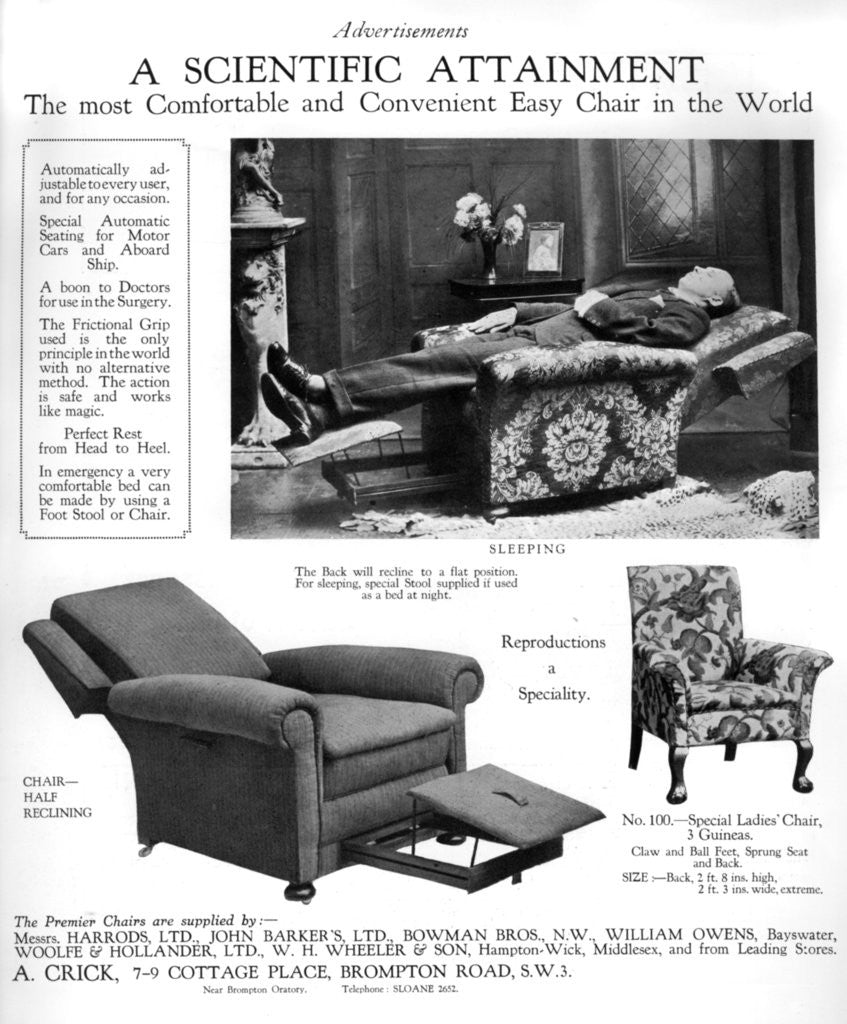 Detail of An advertisement for 'Premier' easy chairs by Anonymous