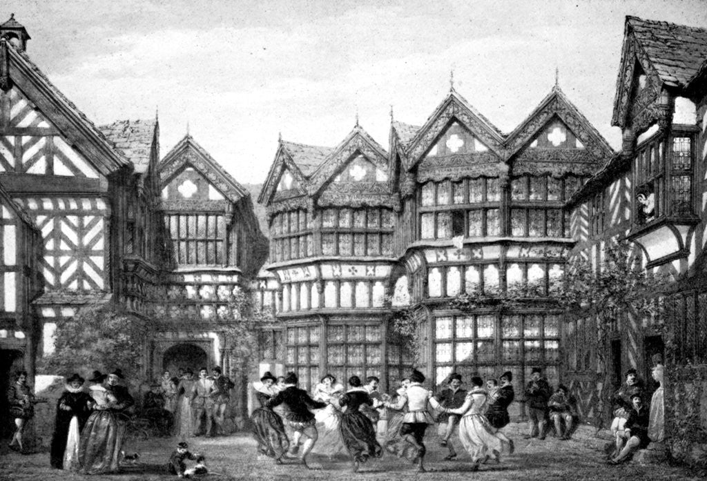 Detail of 16th Century timberwork at Little Moreton by Joseph Nash