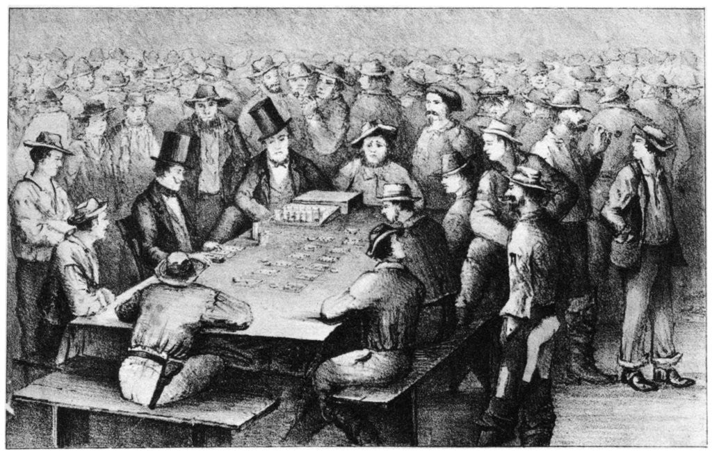 Detail of Gambling in the mines, Faro, California by Britton & Rey