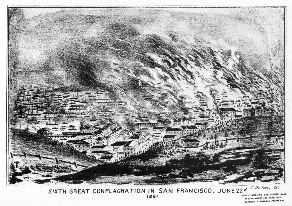 Detail of 'Sixth Great Conflagration in San Francisco', Californa by J de Vere