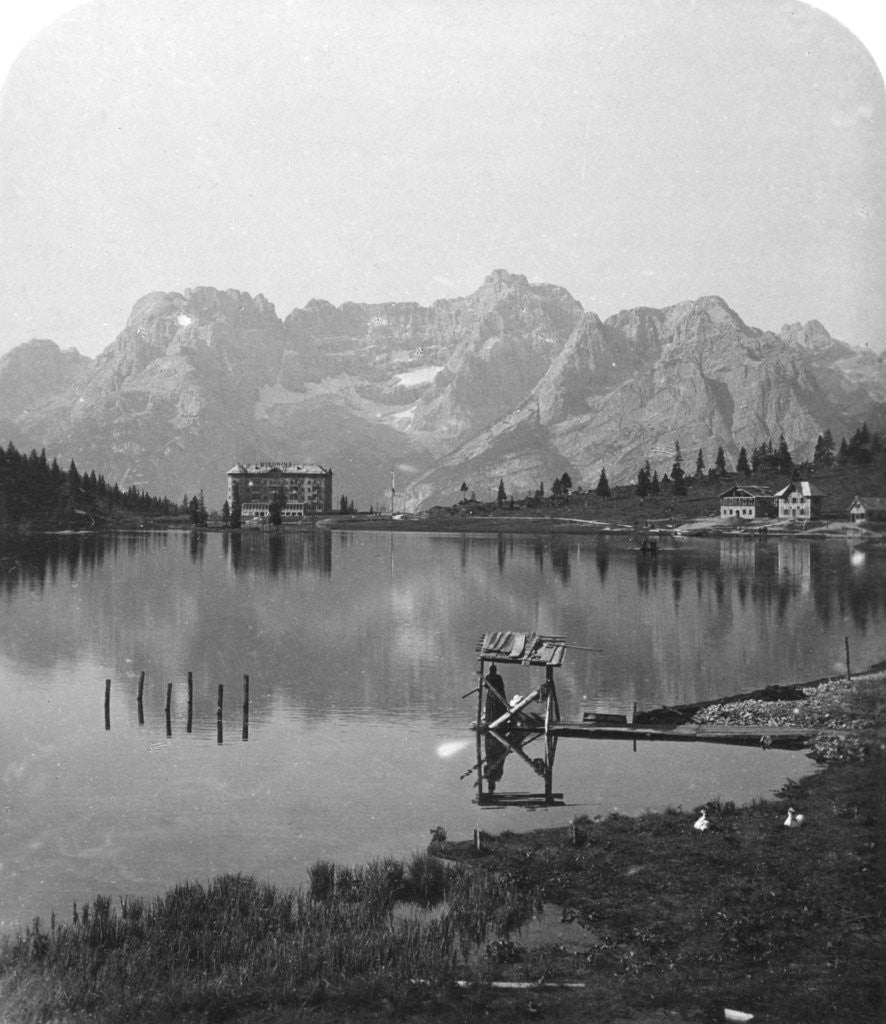 Detail of Misurina Lake, Sorapiss Peaks and the Dolomites, Italy by Wurthle & Sons
