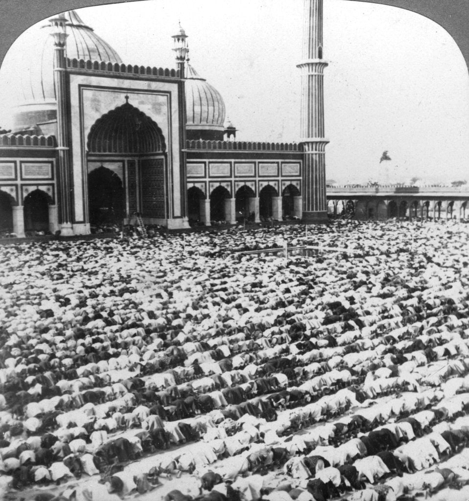Detail of Praying at Jumma Musjid, Delhi, India by Underwood & Underwood