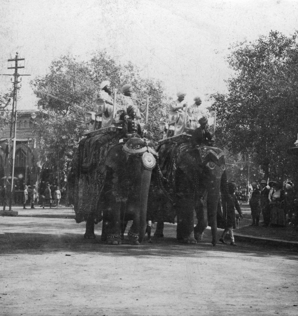 Detail of A Punjabi princess riding an elephant in a procession, Delhi, India by H Hands & Son
