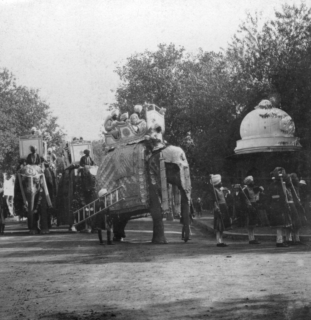 Detail of A Punjabi princess in an elephant procession, Delhi, India by H Hands & Son