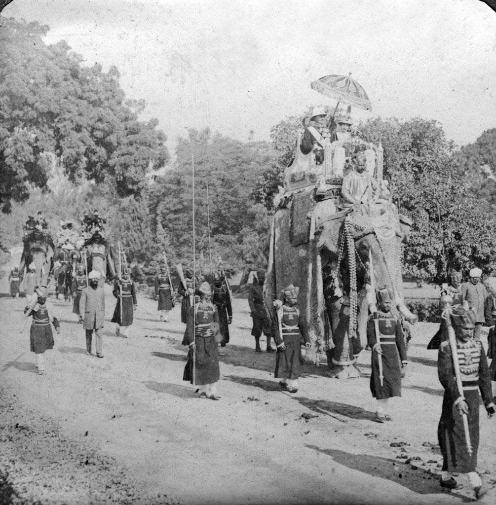 Detail of Lord and Lady Harding riding an elephant, India by HD Girdwood