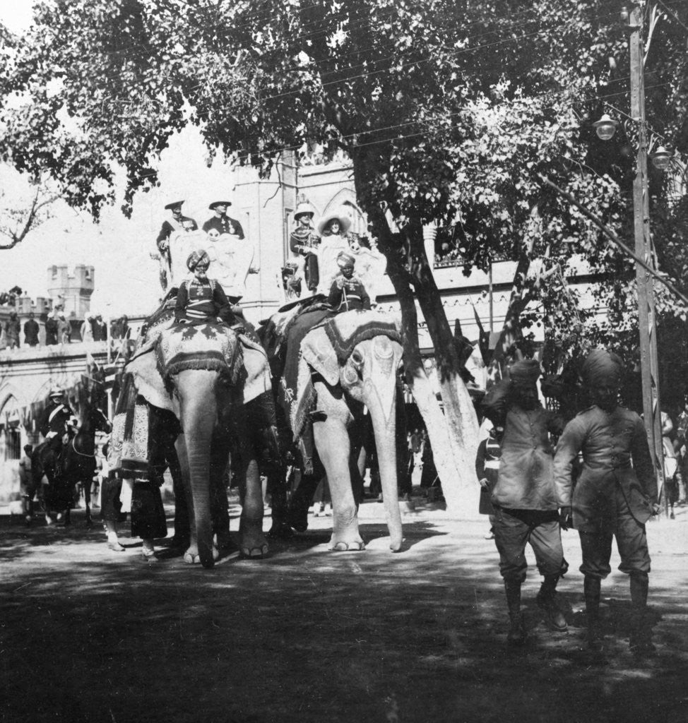 Detail of Viceregal staff and his daughter taking part in the elephant procession, Delhi, India by H Hands & Son