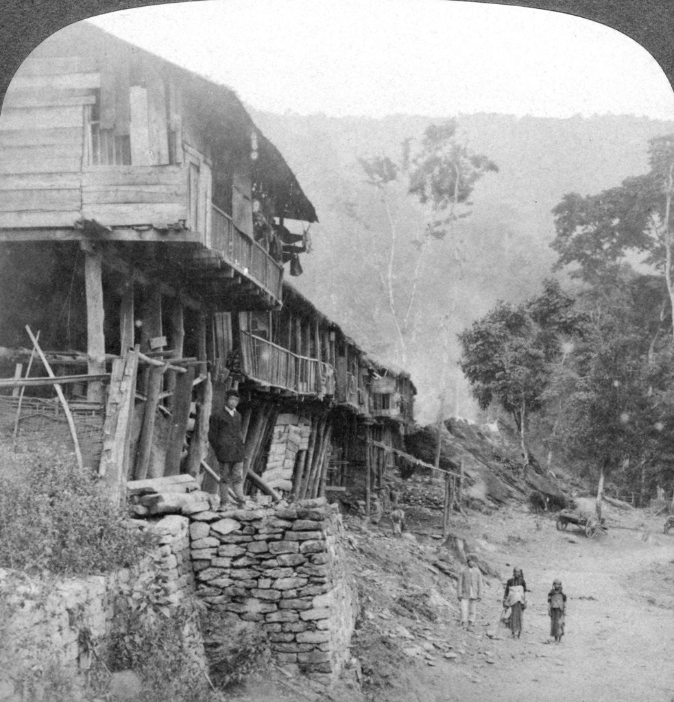 Detail of Native village, Teesta Bridge near Darjeeling, India by Underwood & Underwood