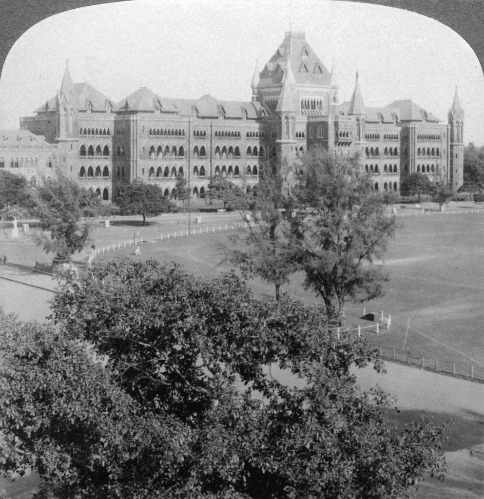 Detail of High Court and north end of Rotten Row, Bombay, India by Underwood & Underwood