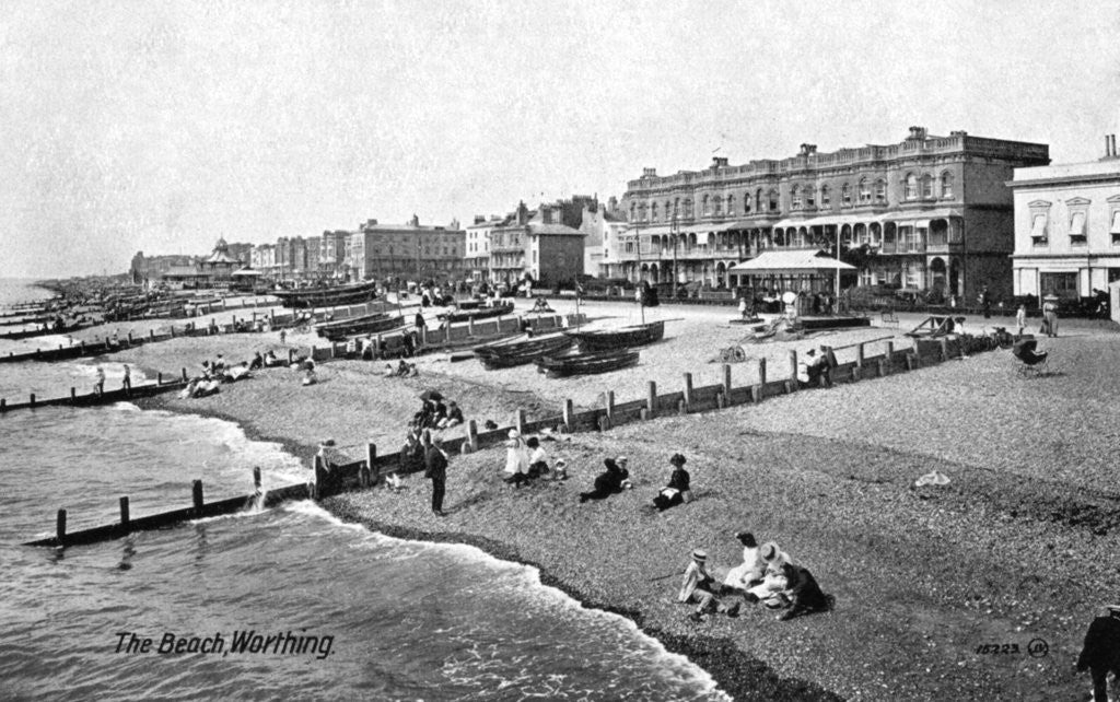 Detail of The beach at Worthing, West Sussex by Valentine & Sons