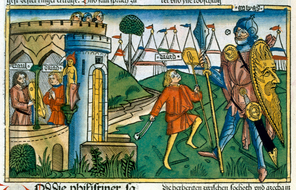 Detail of David defeats Goliath and meets Saul by Anonymous