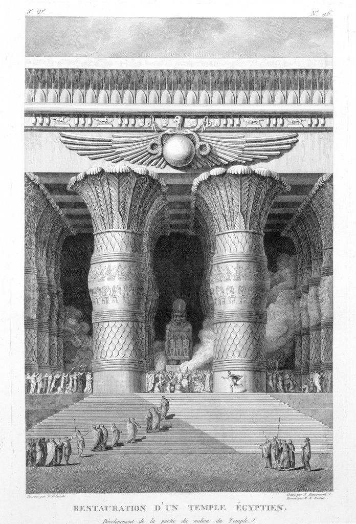 Detail of Artist's recreation of a large Egyptian temple by Pierre Nicolas Ransonette