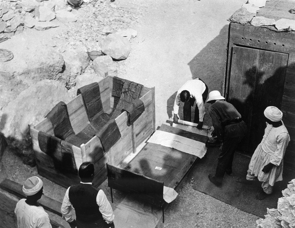 Detail of Archaeologists working  at the Tomb of Tutankhamun by Harry Burton