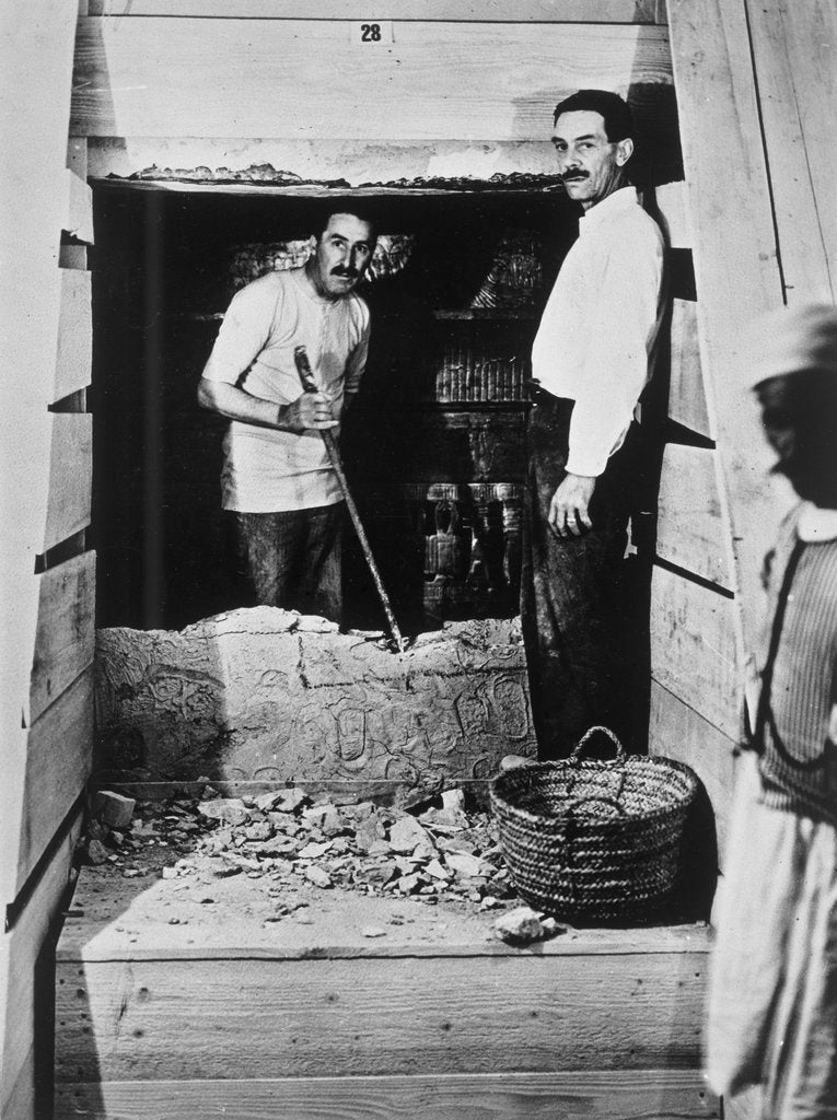 Detail of Howard Carter and a colleague excavating a tomb in the Valley of the Kings by Harry Burton
