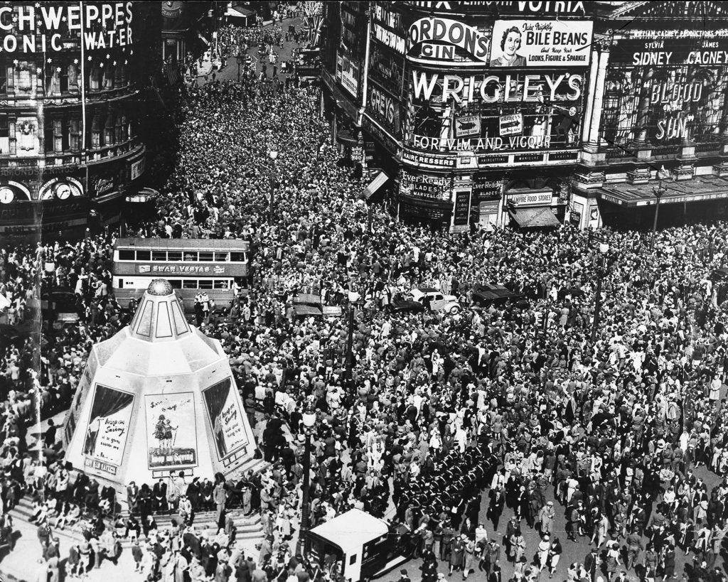 Detail of VE day crowds flood Piccadilly Circus by Associated Newspapers