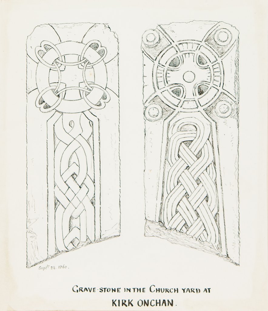 Detail of Grave Stone in the Church Yard at Kirk Onchan by J. W.