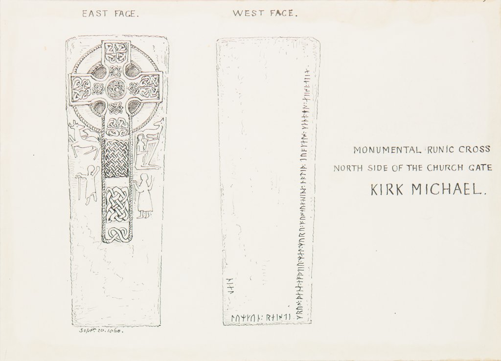 Detail of Monumental Runic Cross North side of the Church Gate, Kirk Michael by J. W.
