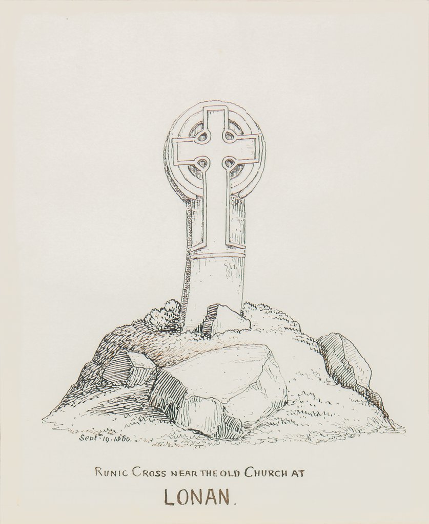 Detail of Runic Cross near the Old Church at Lonan by J. W.