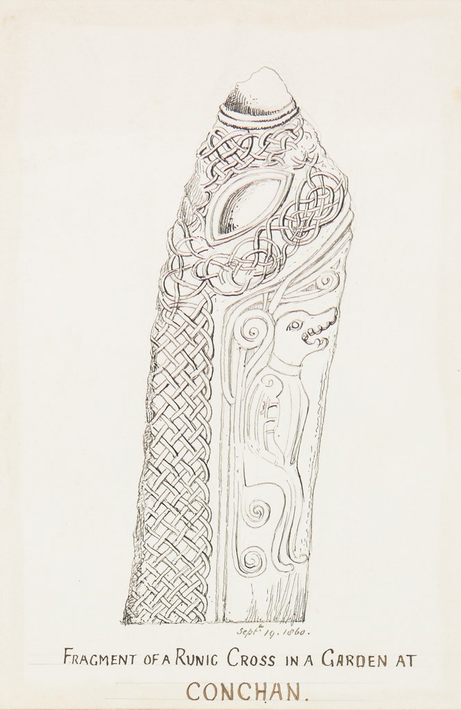 Detail of Fragment of a Runic Cross in a Garden at Conchan by J. W.