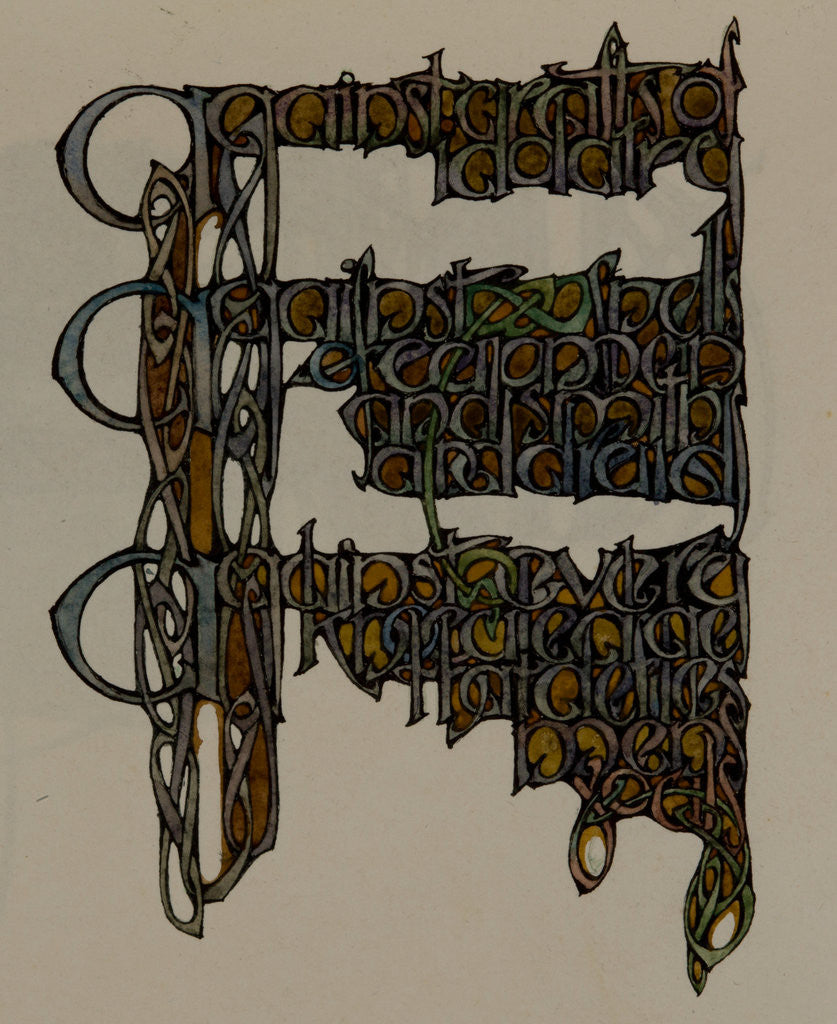 Detail of Against crafts of idolatry, against spells of women and smiths and druids, against every knowledge that defiles mens souls, The Deer's Cry (St Patrick's Hymn) by Archibald Knox