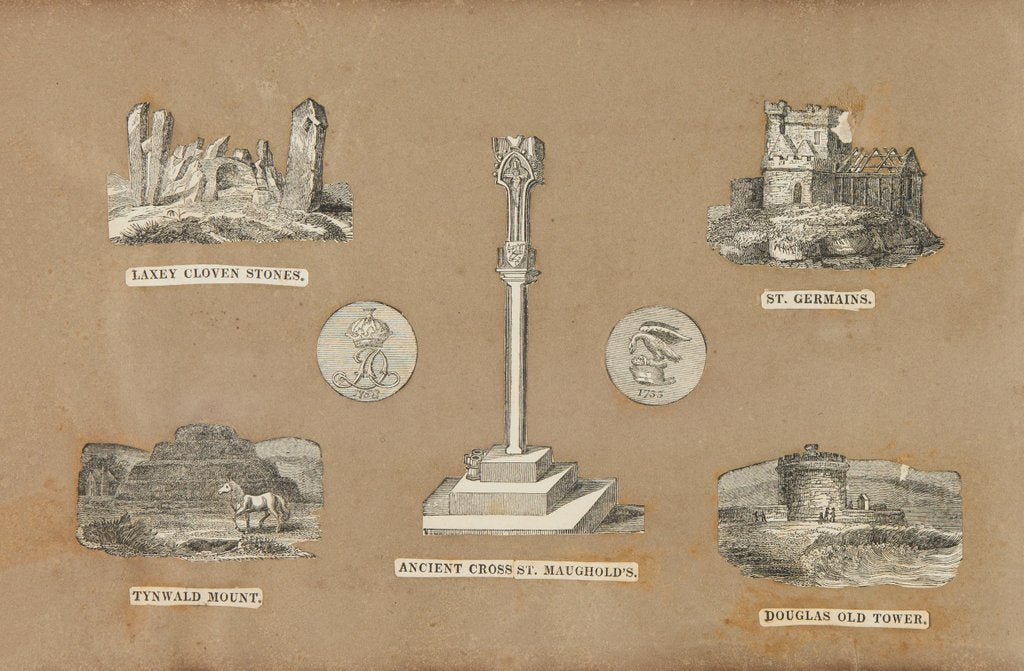 Detail of Various landmarks around the Isle of Man including the ancient Cross of St Maughold's by Unknown
